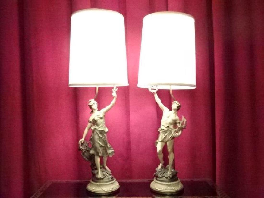 PAIR AFTER MOREAU FIGURAL LAMPS, PAINTED CAST METAL, (1 of 10)
