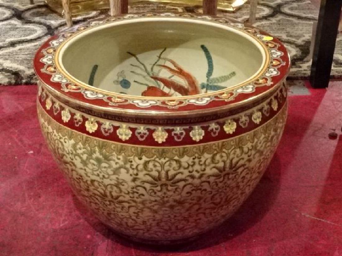 LARGE CHINESE PORCELAIN GOLD FISH BOWL, RED AND GOLD (1 of 5)