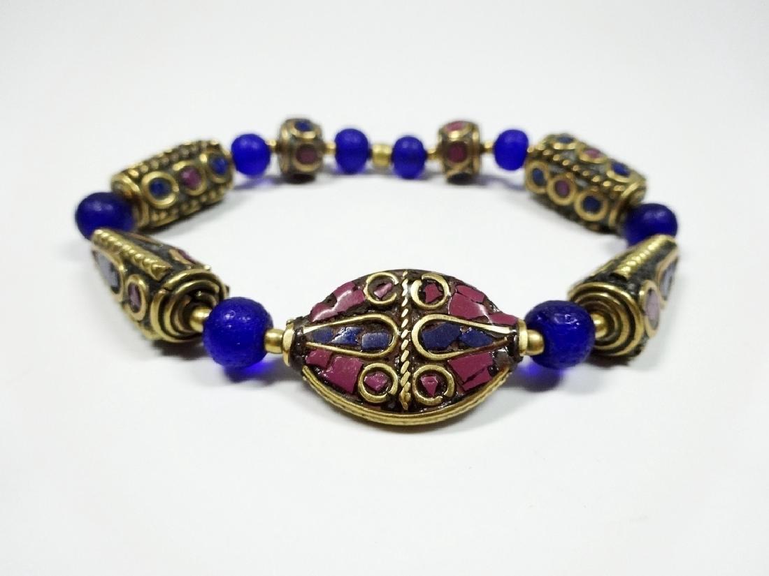 TIBETAN LAPIS STRETCH BRACELET, WITH BRASS ACCENTS (1 of 5)