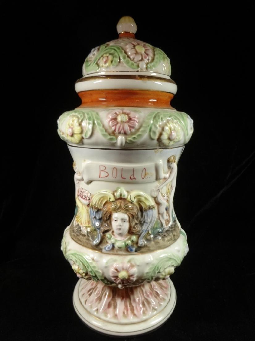 R. CAPODIMONTE URN WITH LID, MARKED BOLDO, APPROX (1 of 8)