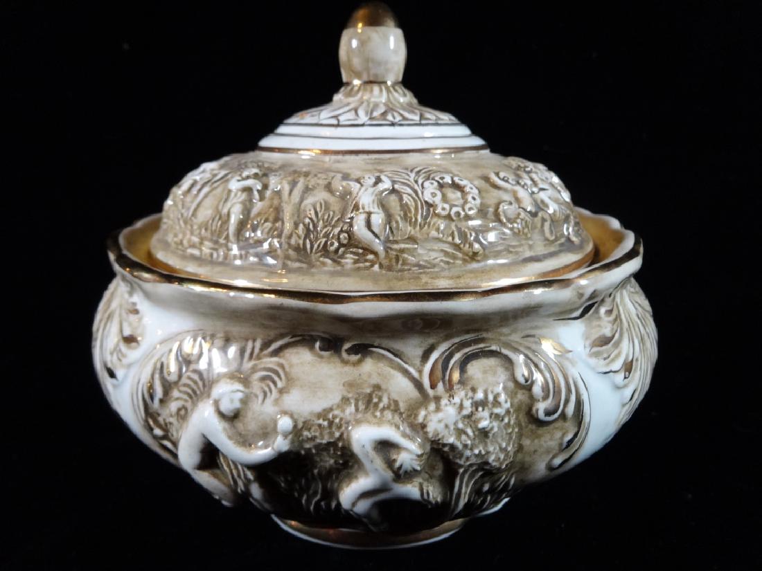 ITALIAN CAPODIMONTE PORCELAIN BOWL WITH LID, GOLD, (1 of 4)