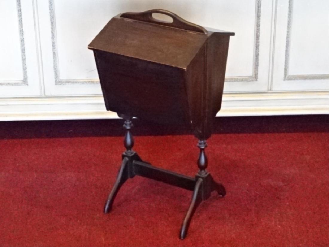 ANTIQUE WOOD SEWING BOX, PORTABLE WITH HANDLE, FLIP (1 of 5)