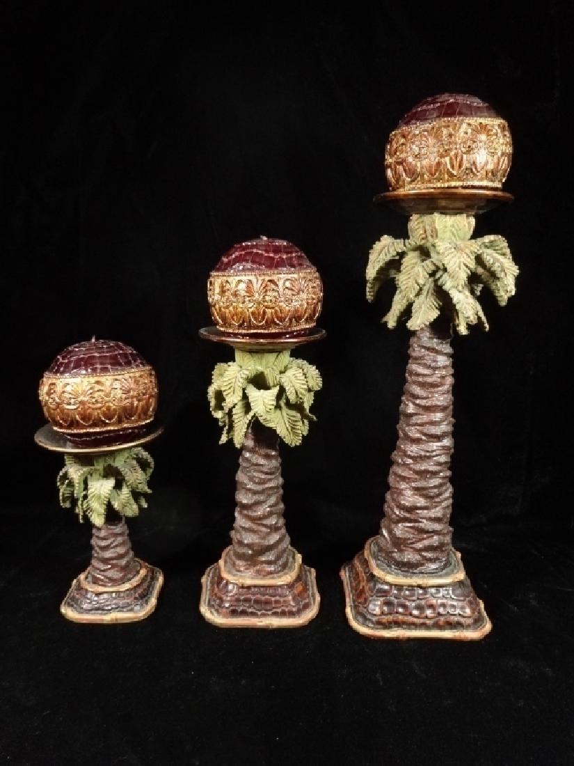 3 PC PALM TREE CANDLE STICKS, COMPOSITION, WITH 3 DARK (1 of 6)