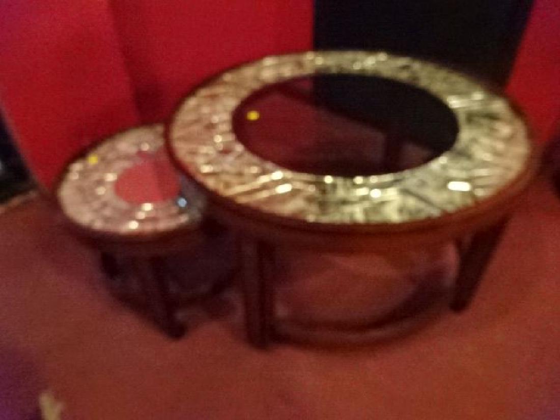 2 PC ROUND NESTING COFFEE TABLE, METALLIC GLASS MOSAIC (1 of 4)