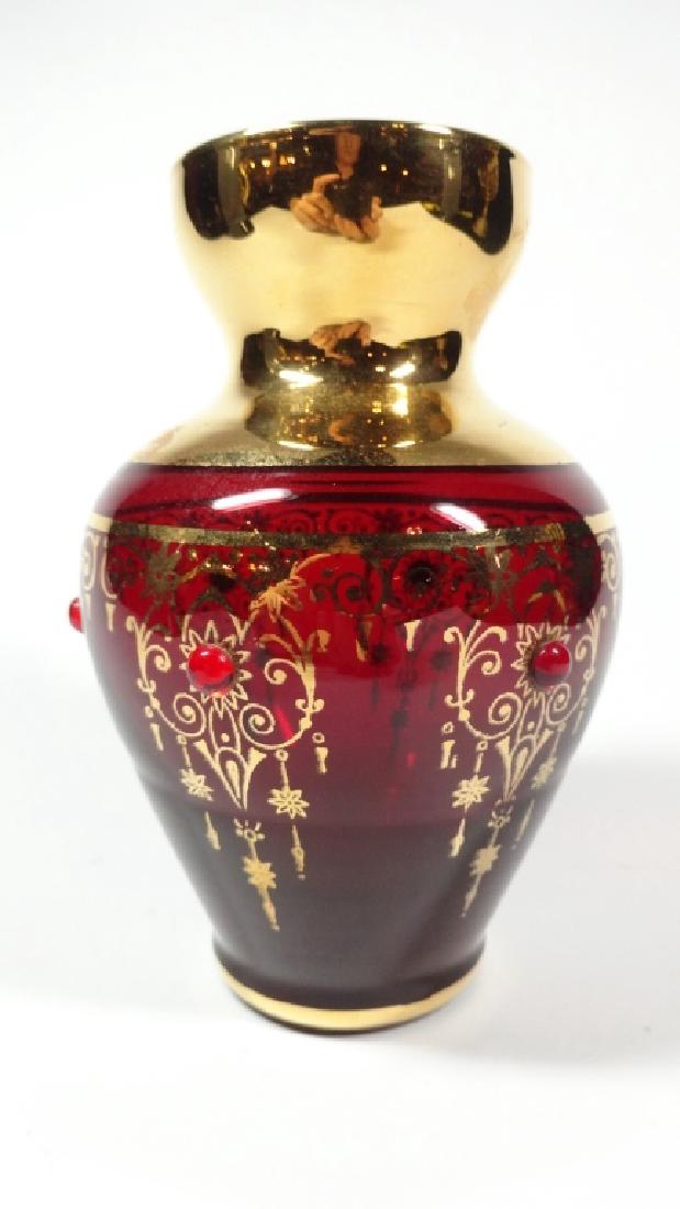 BOHEMAIN RUBY GLASS MINIATURE VASE, GOLD PAINTED (1 of 6)