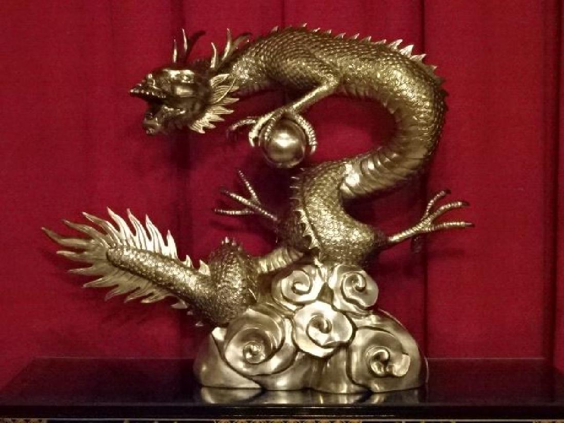 HUGE BRONZE CHINESE DRAGON SCULPTURE, SILVER PATINA, (1 of 8)