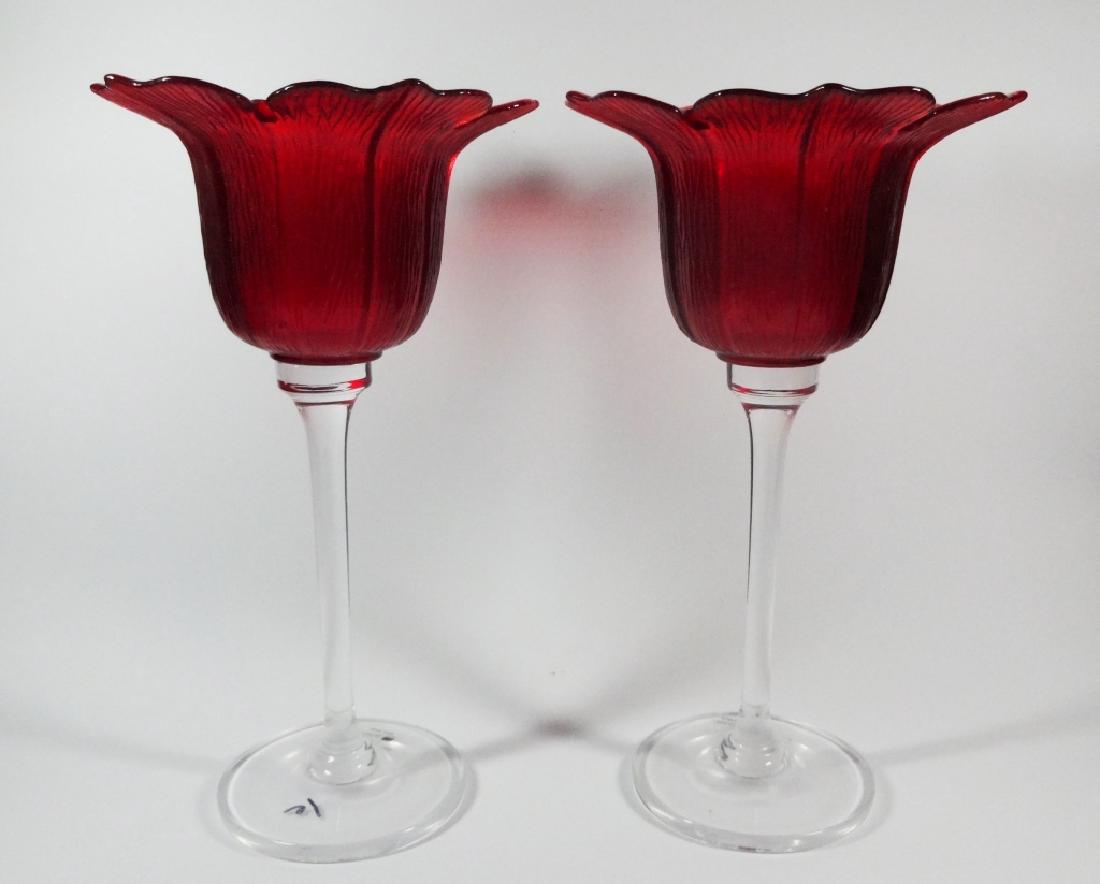 2 PC JM GLASS PORTUGAL RED & CLEAR GLASS CANDLE (1 of 6)