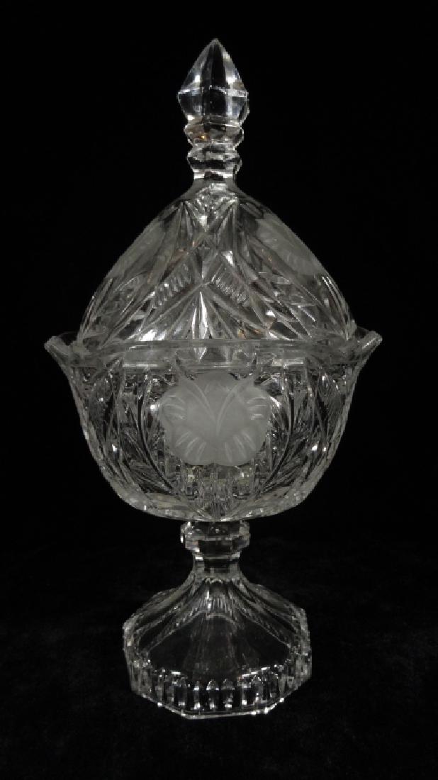 CRYSTAL COVERED CANDY DISH WITH LID, ON PEDESTAL BASE, (1 of 5)