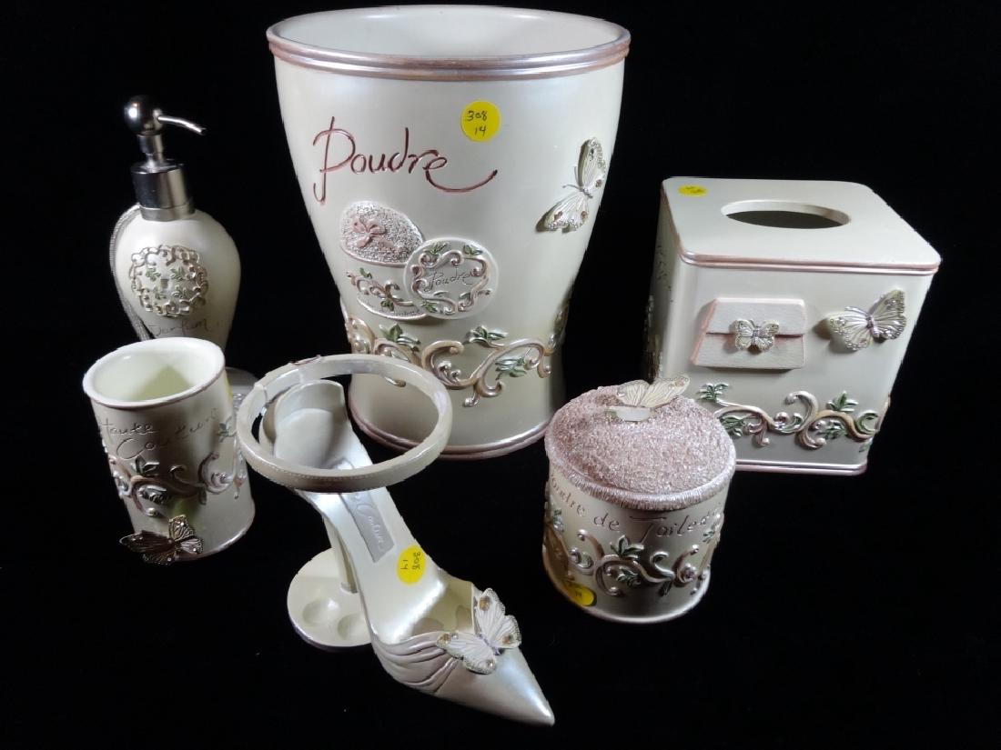 6 PC ORNATE VANITY SET, PAINTED COMPOSITION, VERY GOOD (1 of 5)