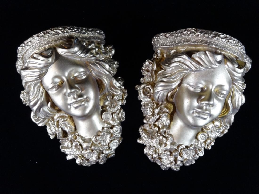 2 FIGURAL WALL BRACKETS, GOLD FINISH COMPOSITE, VERY (1 of 4)