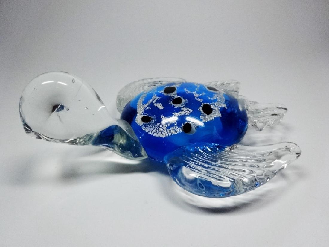 MURANO STYLE ART GLASS SCULPTURE, SEA TURTLE, BLUE & (1 of 4)