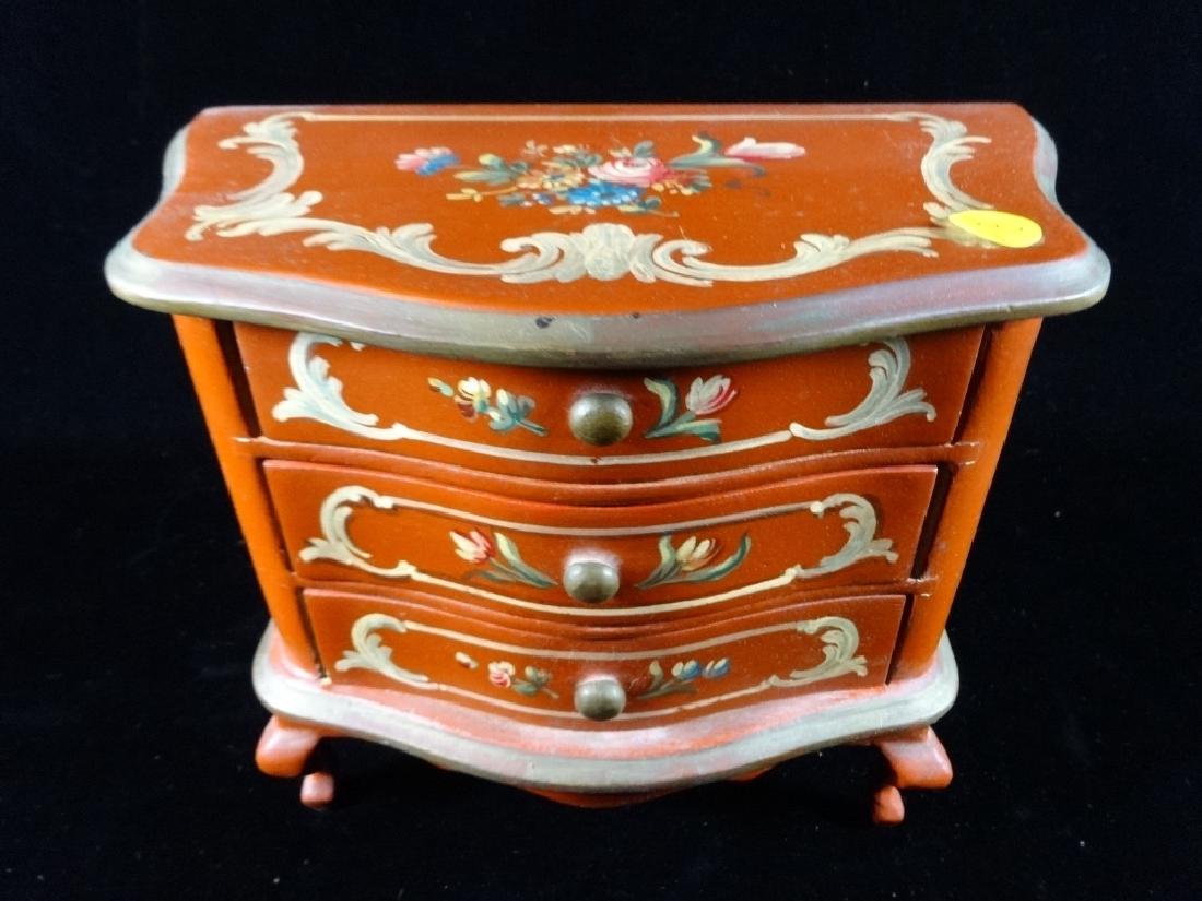 MINIATURE 3 DRAWER CHEST / JEWELRY BOX, RED AND GOLD, (1 of 4)
