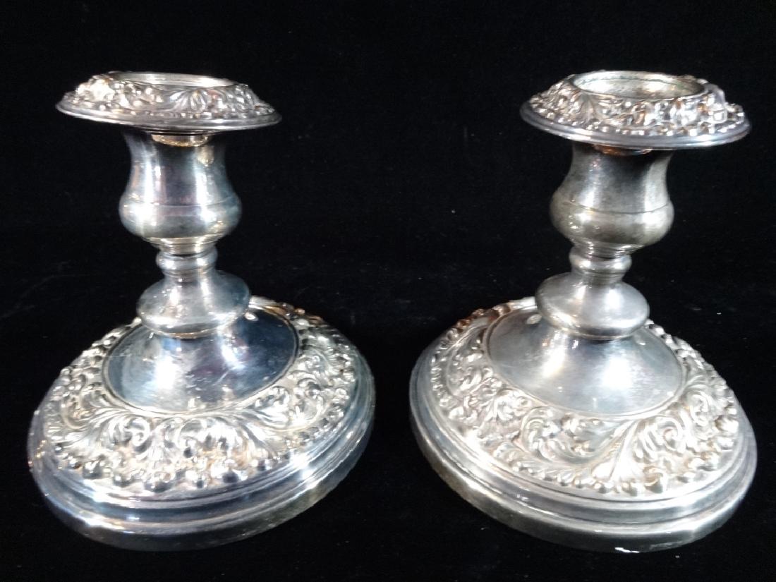 PAIR SILVERPLATE CANDLE HOLDERS, UNMARKED, GOOD (1 of 3)