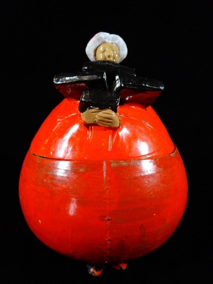 ITALIAN CERAMIC MONK COOKIE JAR, REPAIRED CHIP TO HAT (1 of 4)