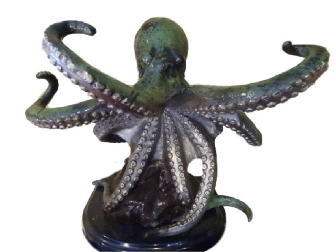 LARGE PATINATED BRONZE OCTOPUS SCULPTURE WITH MARBLE (1 of 7)