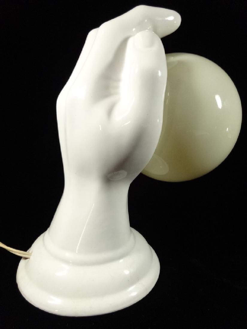 MID CENTURY CERAMIC HAND LAMP WITH BALL GLOBE, WHITE (1 of 5)