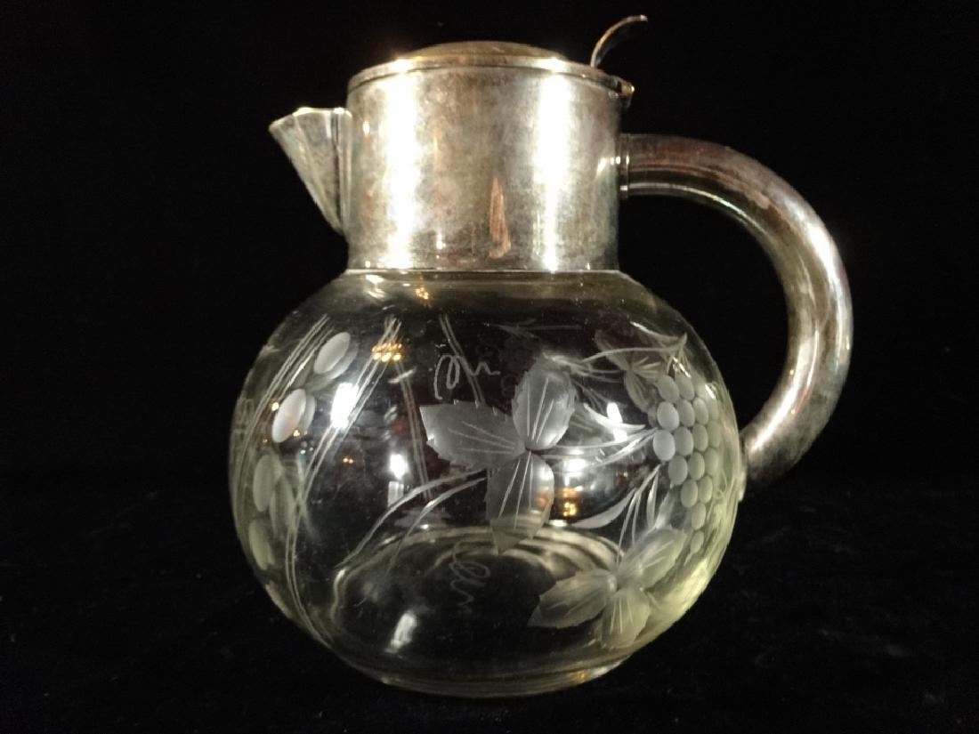 VINTAGE ETCHED CRYSTAL AND SILVERPLATE DECANTER, GRAPE (1 of 7)