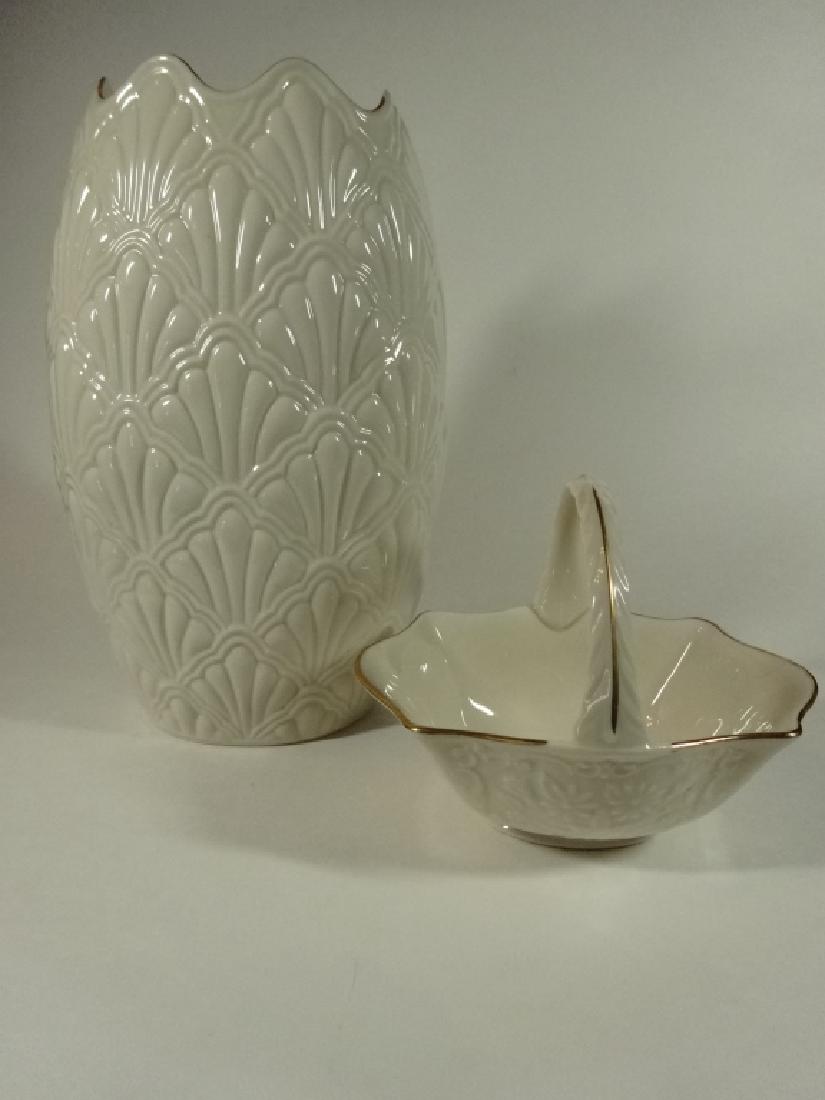 2 PC LENOX PORCELAIN VASE AND BASKET, GOLD ACCENTS, (1 of 7)