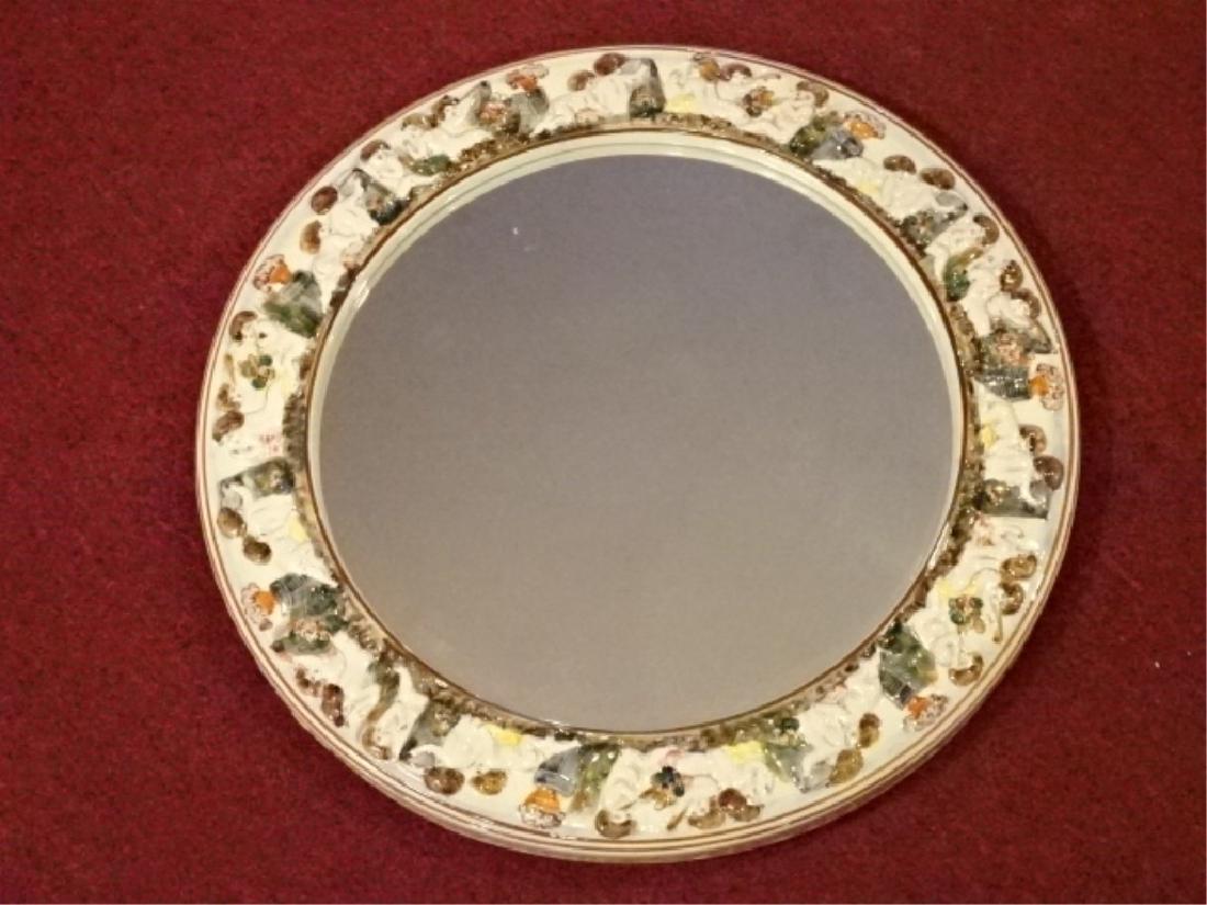 CAPODIMONTE STYLE PORCELAIN MIRROR, ROUND PAINTED (1 of 5)