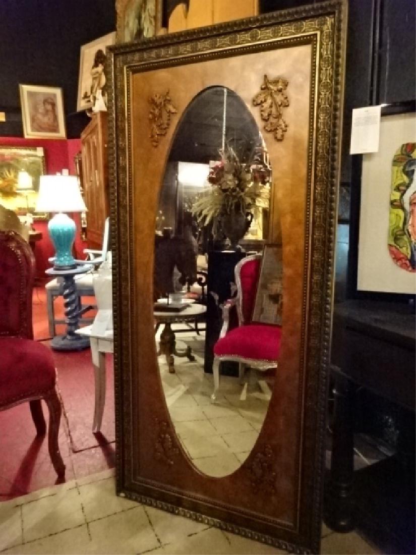 LARGE GILT WOOD MIRROR, RECTANGULAR WITH OVAL MIRROR, (1 of 6)