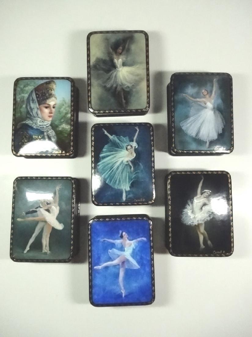 7 PC RUSSIAN HAND PAINTED LACQUERED BOXES, 6 WITH (1 of 15)