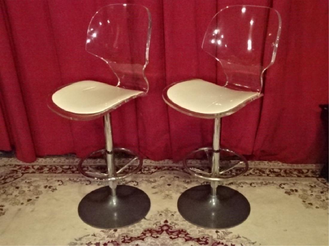 PAIR VINTAGE LUCITE BARSTOOLS BY HILLS MANUFACTURING, (1 of 9)