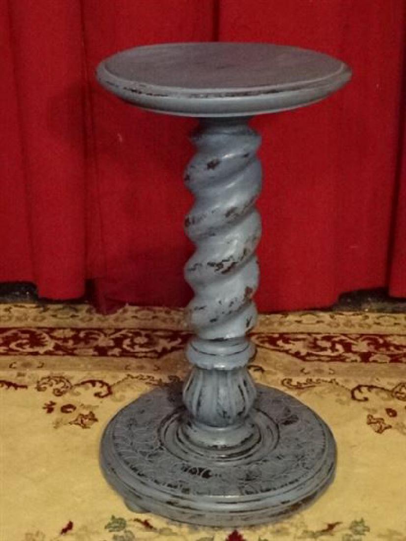 WOOD SPIRAL TWIST PEDESTAL TABLE, BLUE PAINTED FINISH, (1 of 3)
