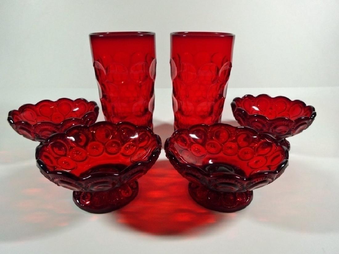 6 PC ANTIQUE CRANBERRY GLASS, INCLUDES 2 TUMBLERS: 6 PC ANTIQUE CRANBERRY GLASS, INCLUDES 2 TUMBLERS APPROX 5.75"H & 4 DESSERT BOWLS APPROX 4.5" DIAMETER