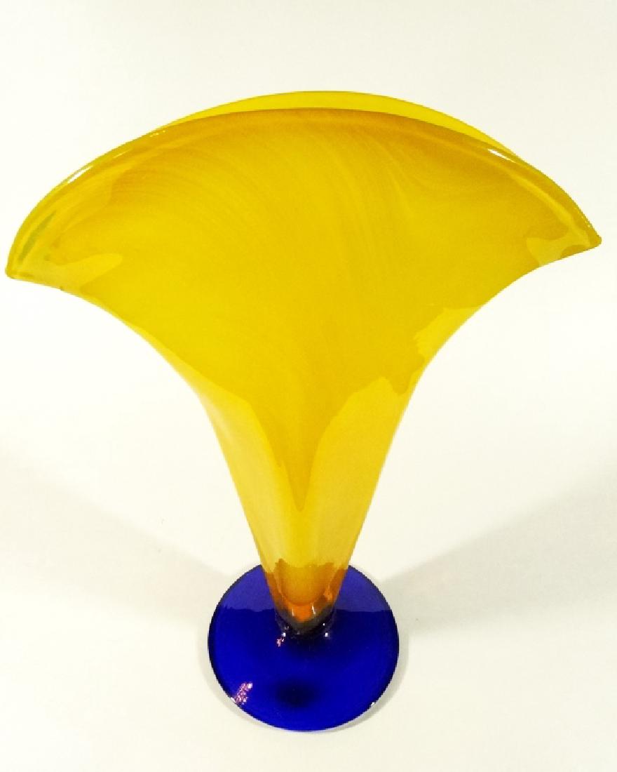 BLENKO GLASS YELLOW & BLUE FAN VASE, WITH BLENKO (1 of 4)
