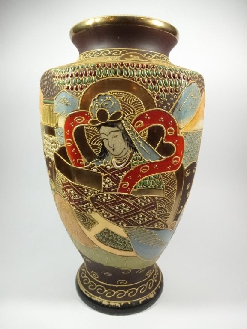 LARGE JAPANESE SATSUMA VASE, HEXAGON BALUSTER STYLE, (1 of 10)