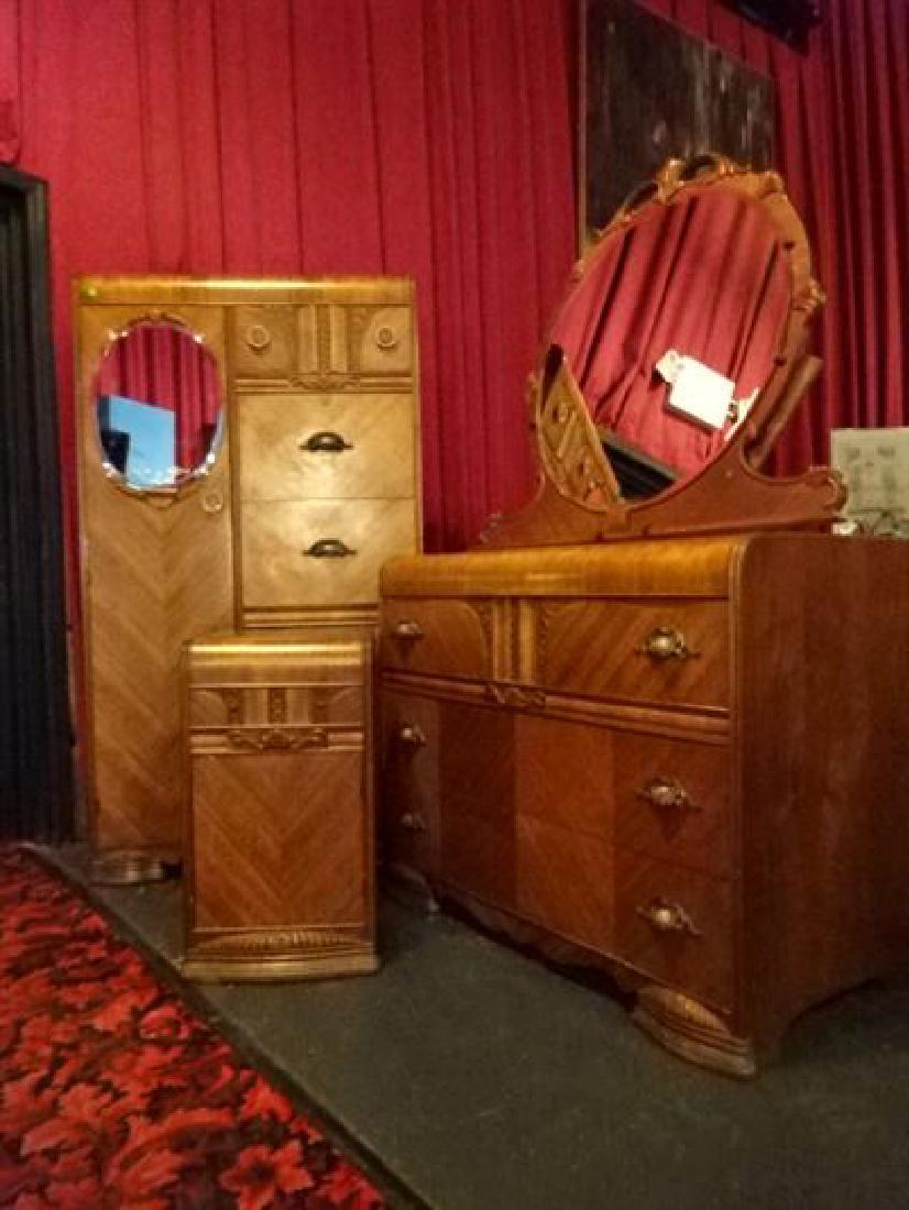 4 PC ART DECO BEDROOM, WITH DRESSER, MIRROR, (1 of 9)