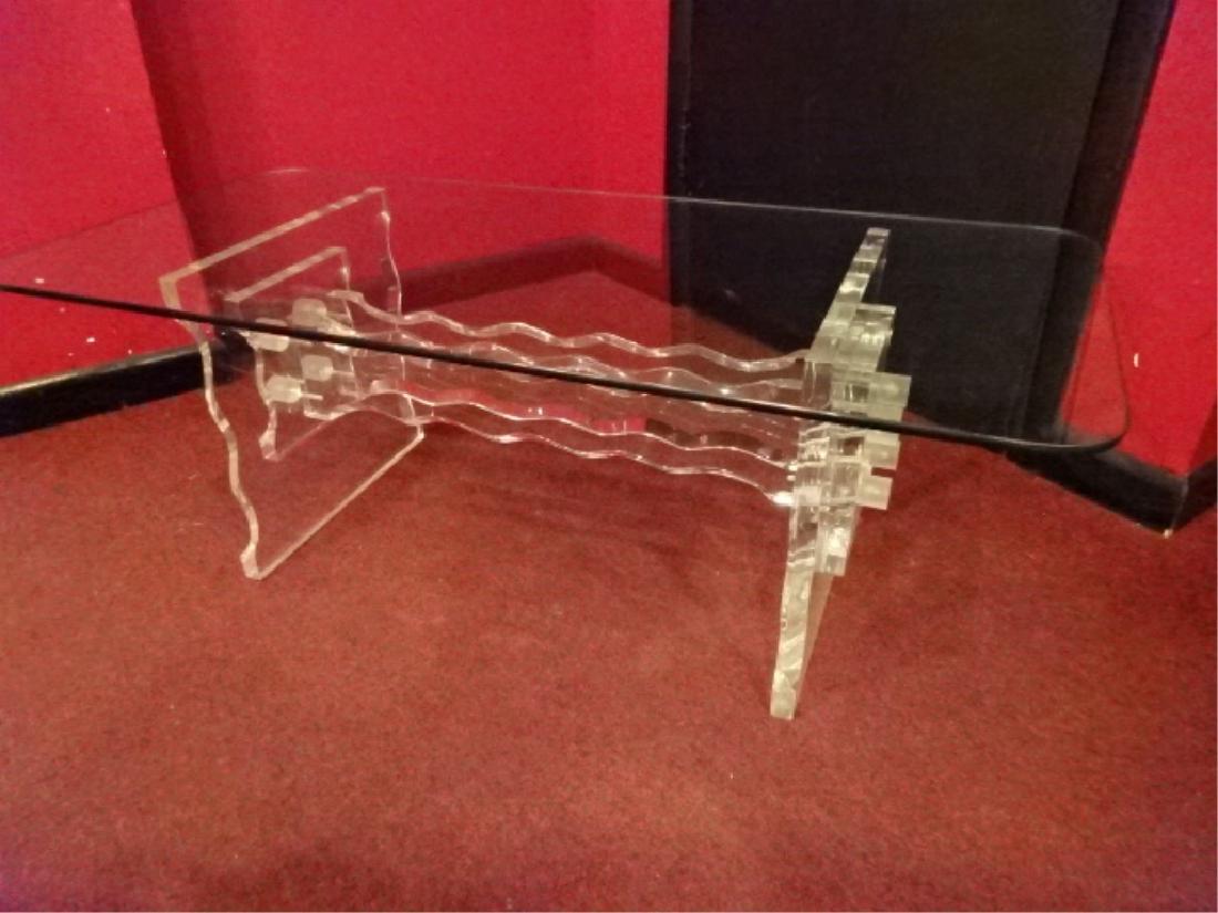 CLEAR LUCITE COFFEE TABLE, BEVELED SERPENTINE WAVE FORM (1 of 6)
