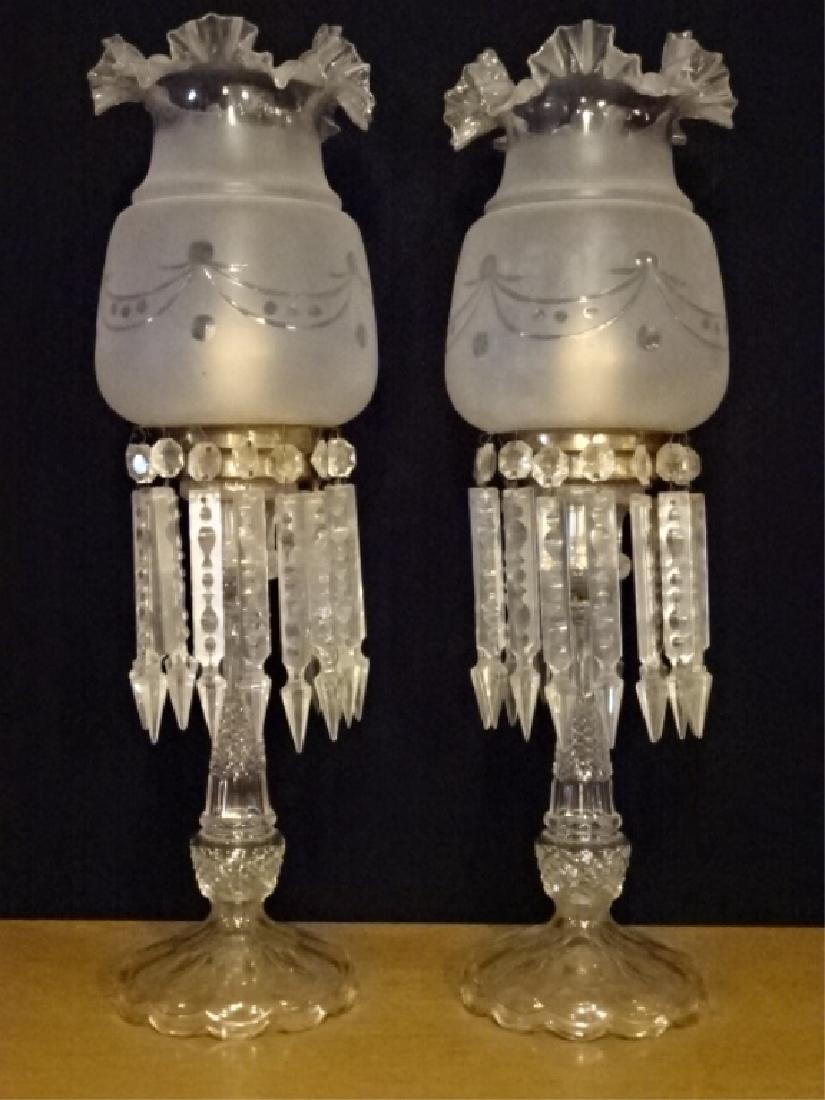 PAIR 19TH CENTURY CRYSTAL LAMPS WITH RUFFLED GLASS (1 of 4)