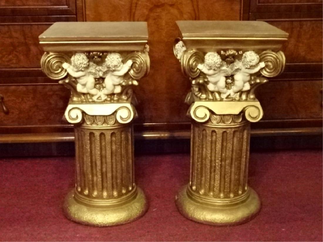 2 IONIC COLUMN STYLE PEDESTALS, GOLD FINISH COMPOSITE, (1 of 6)