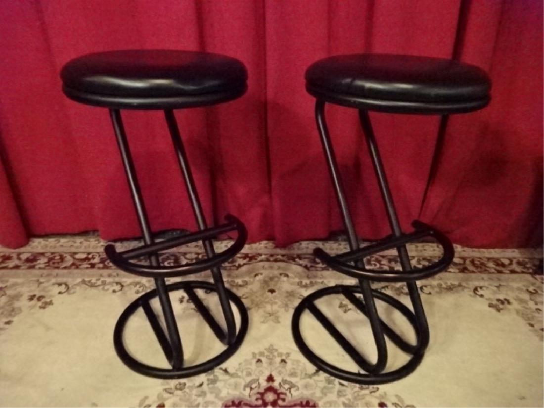 PAIR BLACK METAL BARSTOOLS, BLACK VINYL TOPS, GOOD (1 of 6)