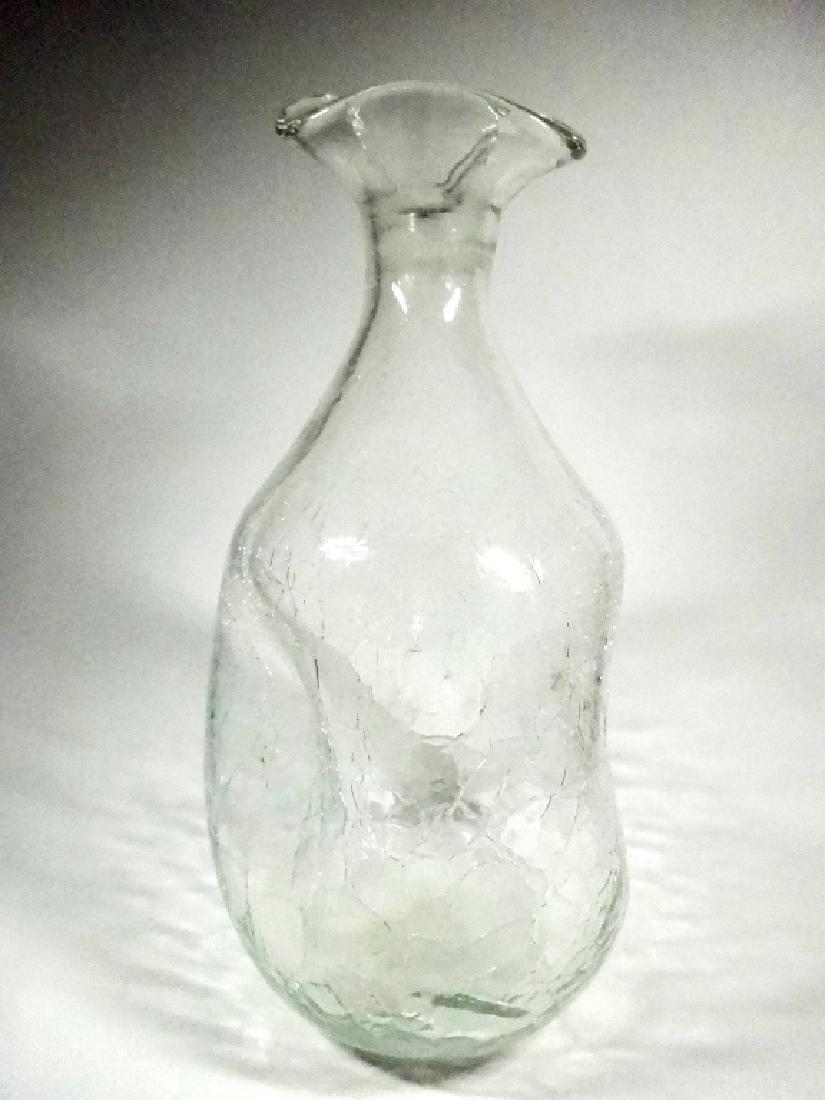 CRACKLE GLASS DECANTER, PINCH BOTTLE FORM, NO STOPPER, (1 of 5)