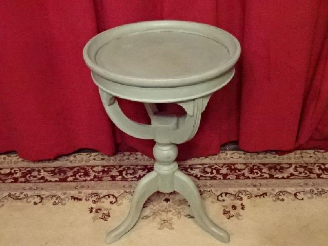 ROUND PEDESTAL TABLE, 3 LEGS, PALE BLUE PAINTED FINISH, (1 of 3)