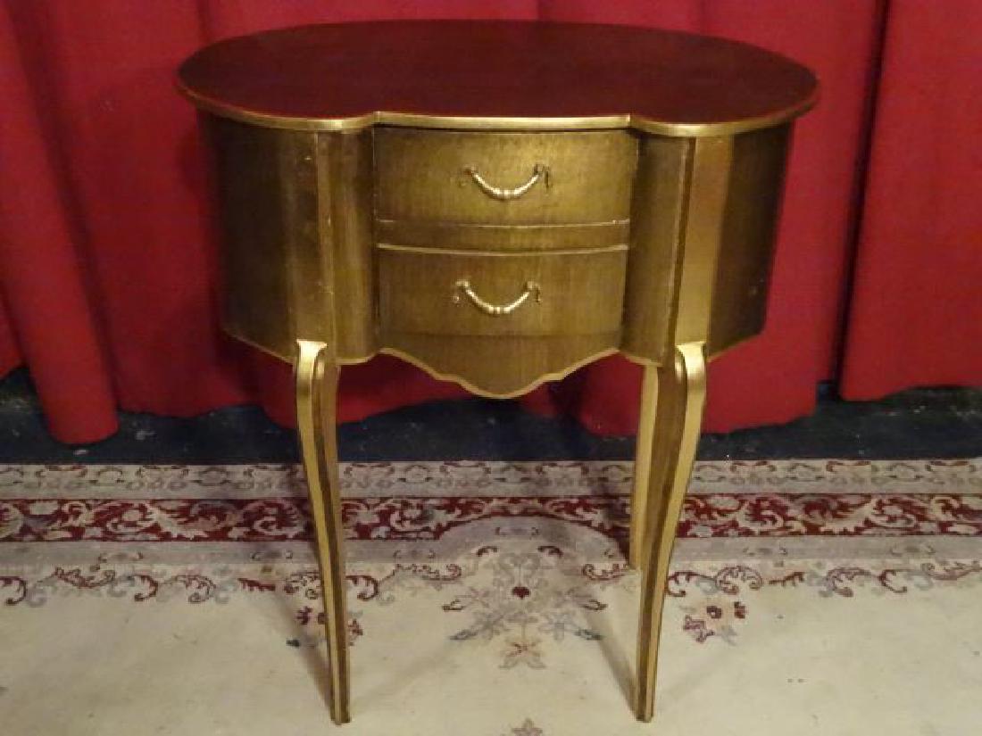 LOUIS XV STYLE GOLD GILT TABLE, KIDNEY SHAPE, 2 DRAWERS (1 of 8)