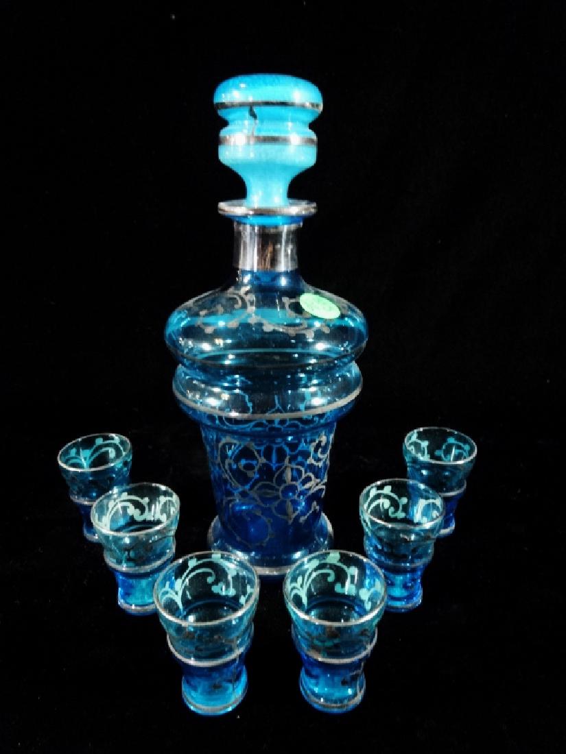 7 PC BLUE GLASS DECANTER & 6 GLASSES, DECANTER APPROX (1 of 4)