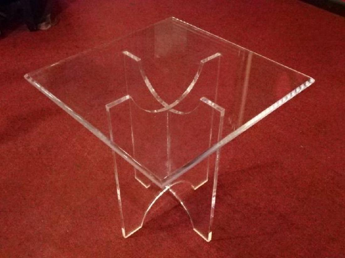 CLEAR LUCITE SIDE TABLE, SQUARE BEVELED TOP, VERY GOOD (1 of 5)