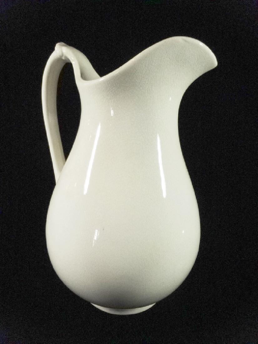 ANTIQUE WHEELING POTTERY CO. PITCHER, WHITE, APPROX 13" (1 of 3)