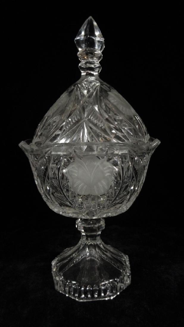 CRYSTAL COVERED CANDY DISH WITH LID, ON PEDESTAL BASE, (1 of 5)