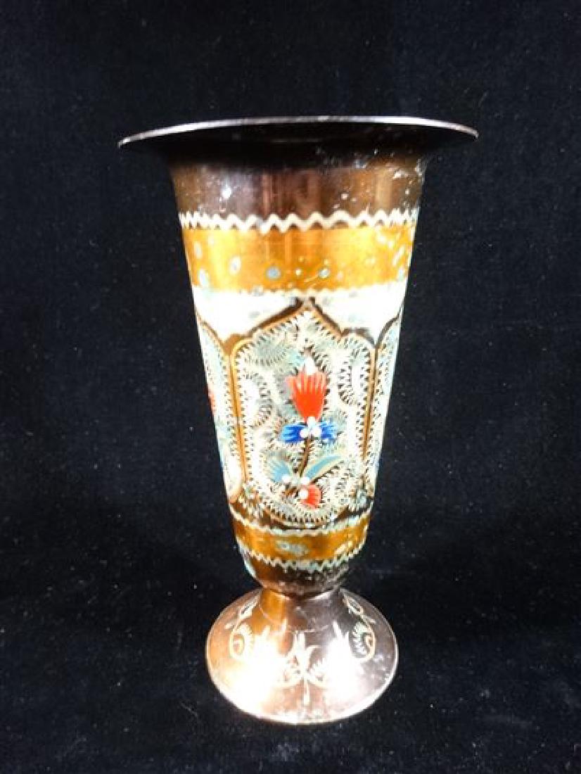 ETCHED AND ENAMELED COPPER VASE, 8" X 4", SKU269.34 (1 of 4)