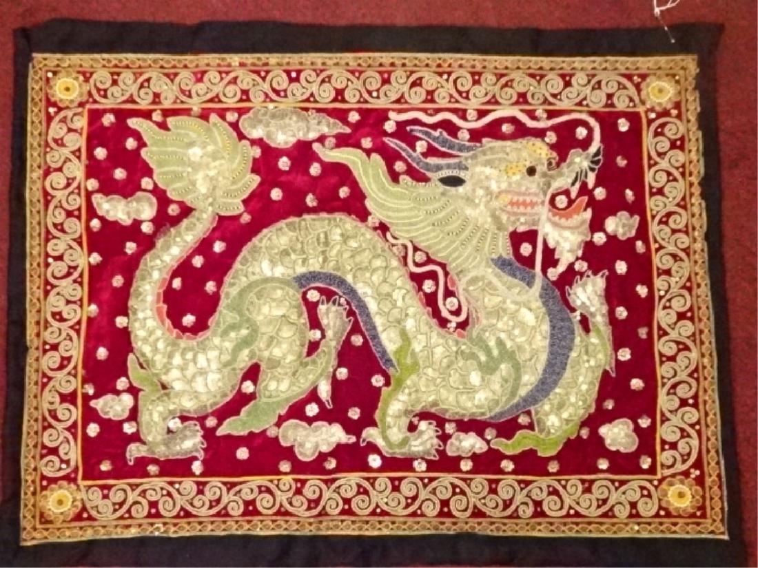 ASIAN EMBROIDERED DRAGON TAPESTRY / PILLOW CASE, (1 of 6)
