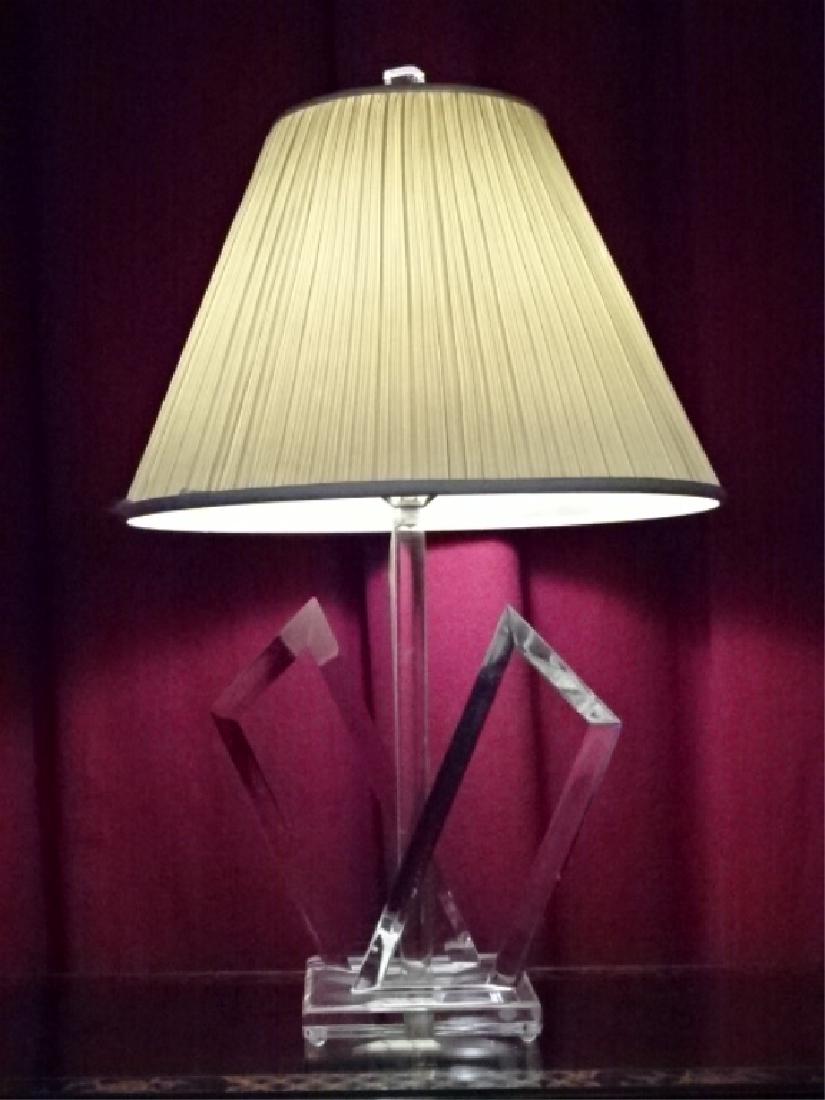 SIGNED VAN TEAL LUCITE LAMP, MID CENTURY MODERN, SIGNED: SIGNED VAN TEAL LUCITE LAMP, MID CENTURY MODERN, SIGNED ON BASE, VERY GOOD CONDITION, 29"H, SKU355.11