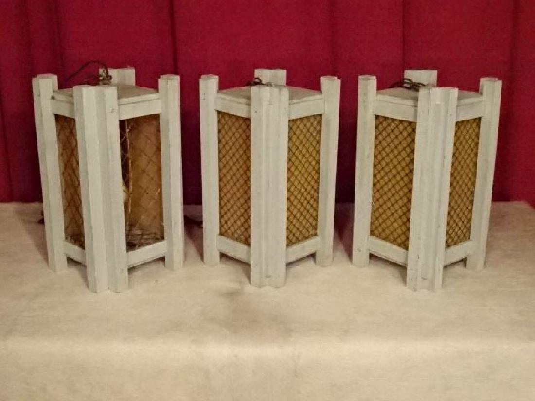 3 MID CENTURY PENDANT LIGHTS, WOOD FRAME WITH PAINTED (1 of 3)