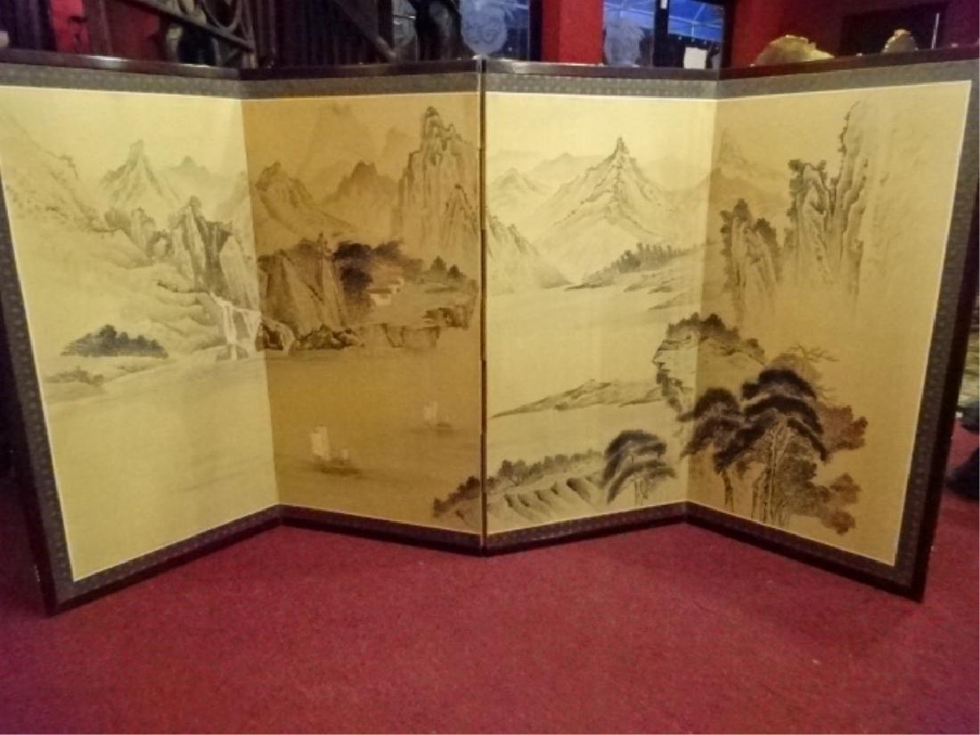 4 PANEL ASIAN PAPER SCREEN, LANDSCAPE WITH BOATS, VERY (1 of 5)