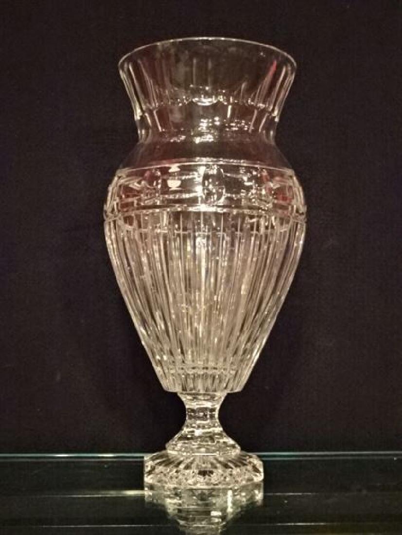 LARGE CRYSTAL VASE, FLUTED URN STYLE BODY, FLAIRED RIM, (1 of 7)