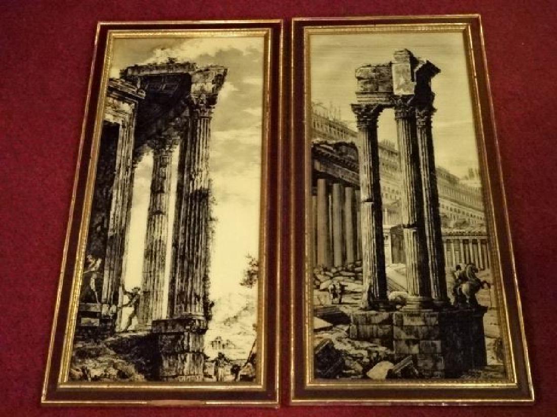 TWO PAINTINGS ON GLASS, FORNASETTI STYLE GRECO-ROMAN (1 of 7)