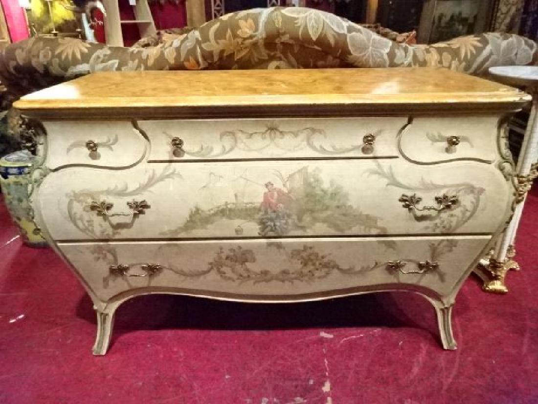 ROCOCO STYLE BOMBE CHEST, PAINTED FIGURAL SCENES, (1 of 9)